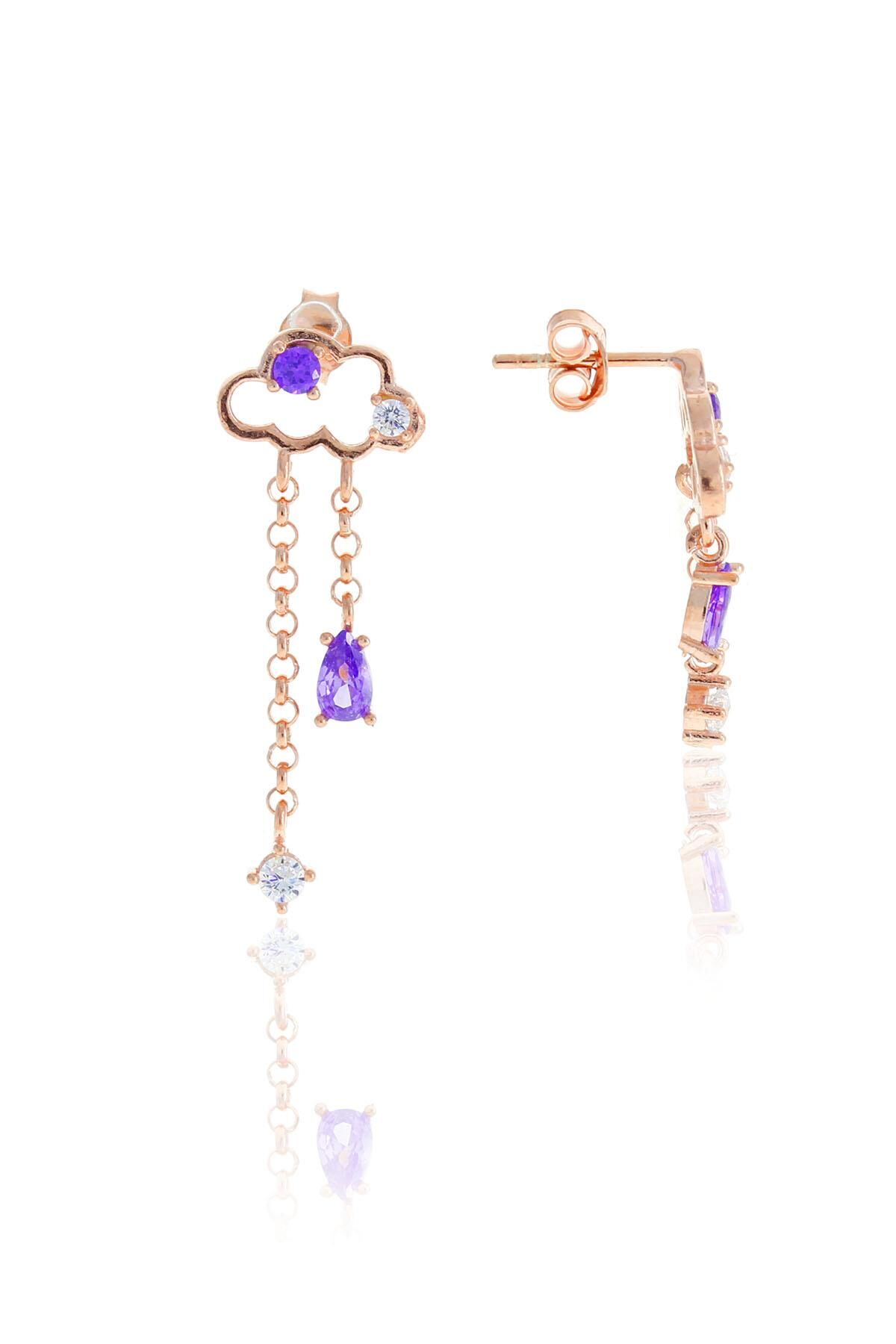 Rose Gümüş Bulut Tasarımlı Küpe 5121