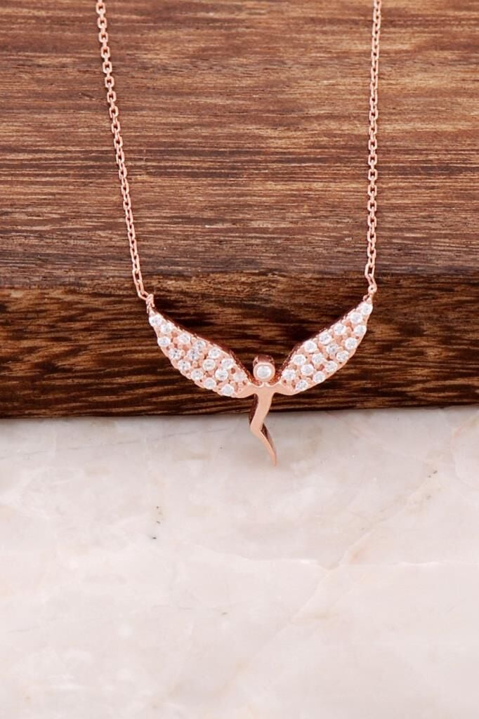 Ros Gümüş Melek Tasarımlı Kolye 2444