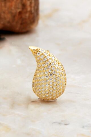 Göz Yaşı Damlası Taşlı Altın Kaplama Gümüş Küpe 6908