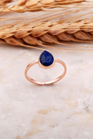 Lapis Lazuli Taşlı Damla Rose Gümüş Yüzük 3675