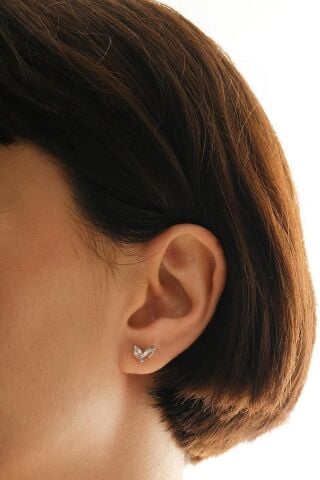 Mekik Taşlı Kelebek Rodyumlu Mini Gümüş Küpe 7382