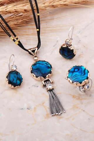 Okyanus Sedefi Elişi Gümüş Tasarım Set 2530