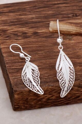 Yaprak Tasarım Telkari Gümüş Küpe 4619