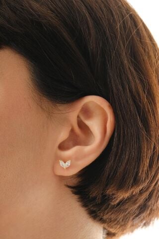 Mekik Taşlı Kelebek Altın Kaplama Mini Gümüş Küpe 7383