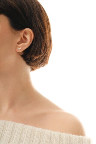 Mekik Taşlı Kelebek Altın Kaplama Mini Gümüş Küpe 7383