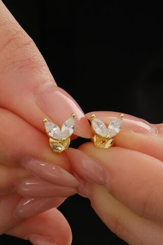 Mekik Taşlı Kelebek Altın Kaplama Mini Gümüş Küpe 7383