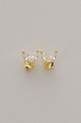 Mekik Taşlı Kelebek Altın Kaplama Mini Gümüş Küpe 7383