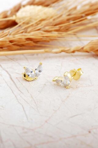 Mekik Taşlı Kelebek Altın Kaplama Mini Gümüş Küpe 7383