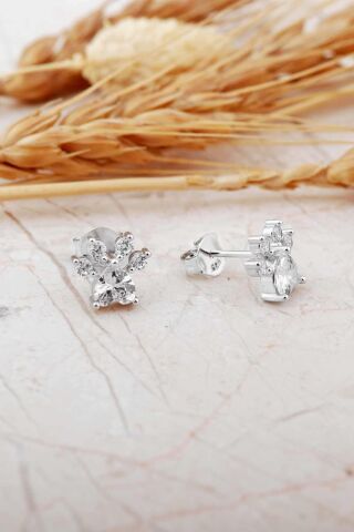 Pati Rodyumlu Mini Gümüş Küpe 7384