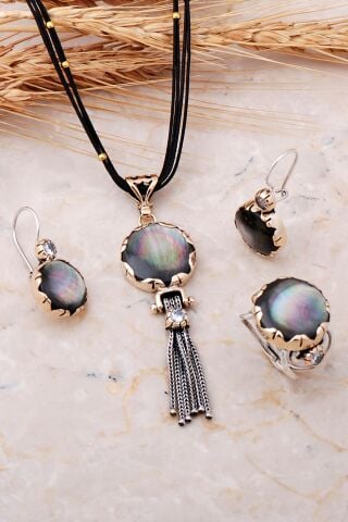 Sedef Elişi Gümüş Tasarım Set 2531