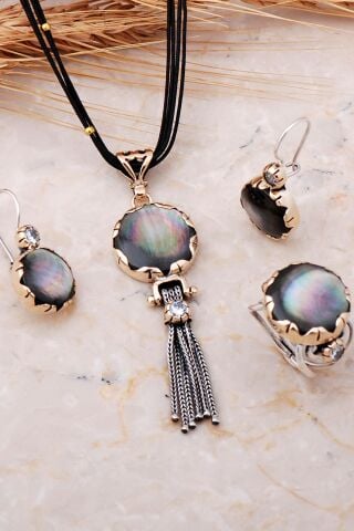 Sedef Elişi Gümüş Tasarım Set 2531