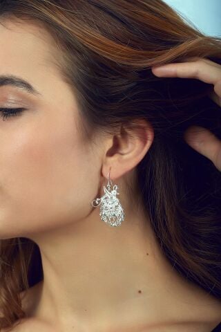 Telkari Tavus Kuşu Tasarım Gümüş Küpe 4621