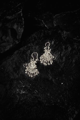 Telkari Tavus Kuşu Tasarım Gümüş Küpe 4621