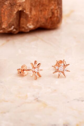 Yıldız Mini Rose Gümüş Küpe 6913