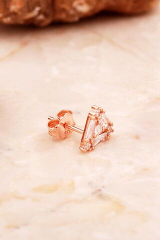 Baget Taşlı Üçgen Mini Rose Gümüş Küpe 6914