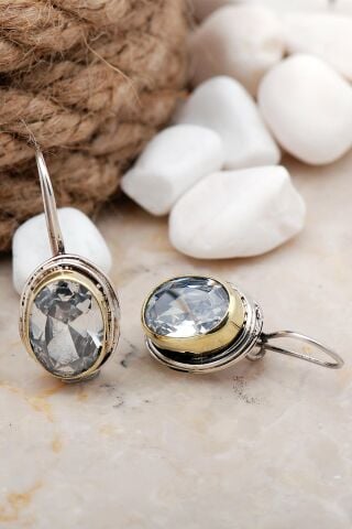 Kuvars Taşlı Tel Sarma Elişi Oval Gümüş Küpe 5602