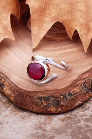 Lal Taşlı Elişi Tasarım Gümüş Yüzük 2989