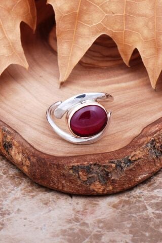 Lal Taşlı Elişi Tasarım Gümüş Yüzük 2989