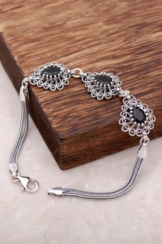 Onix Taşlı Telkari İşlemeli Gümüş Bileklik 2956