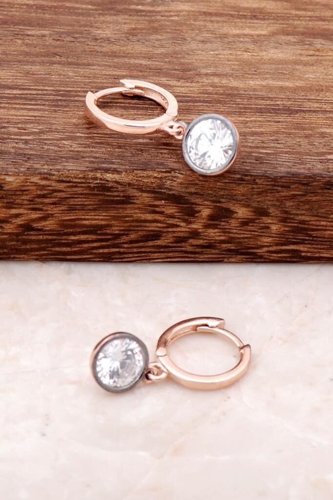 Tek Taş Rose Gümüş Küpe 2083