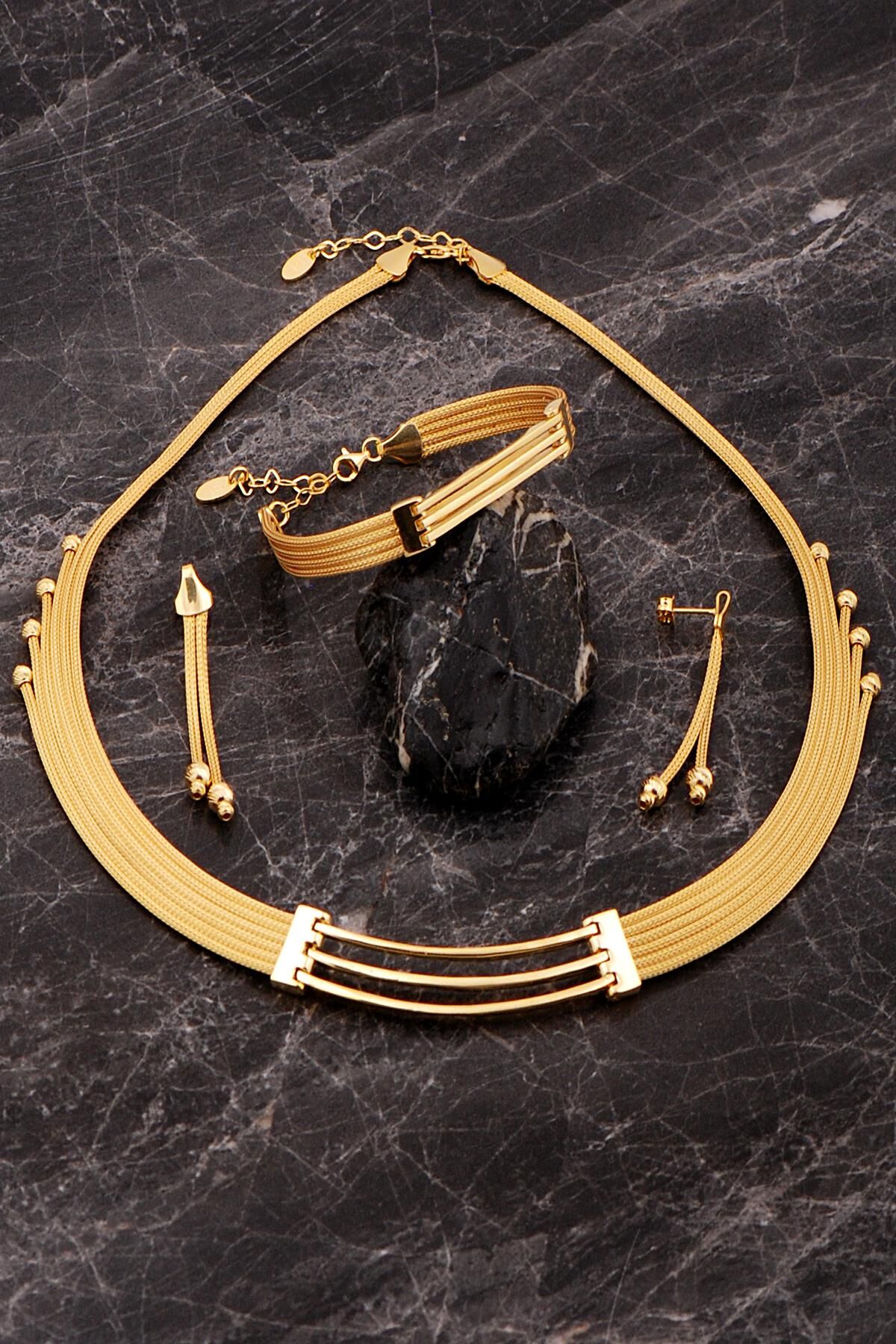 Kaburga Hasır Dorissa Altın Kaplama Elişi Gümüş Set 2846