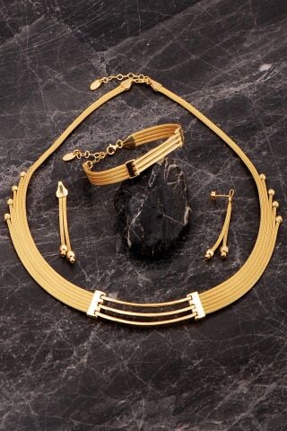 Kaburga Hasır Dorissa Altın Kaplama Elişi Gümüş Set 2846