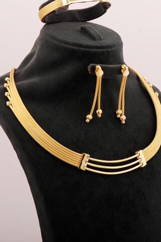 Kaburga Hasır Dorika Altın Kaplama Elişi 925 Ayar Gümüş Set 2846