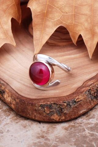 Lal Taşlı Elişi Tasarım Gümüş Yüzük 2990