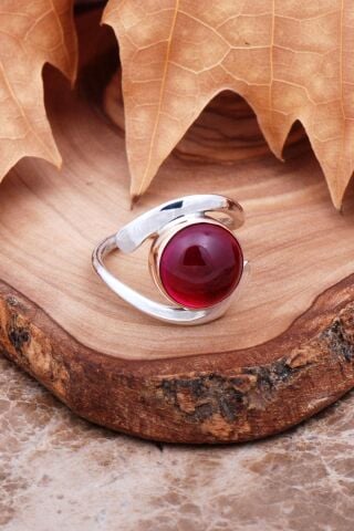 Lal Taşlı Elişi Tasarım Gümüş Yüzük 2990