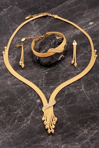 Hasır Dorissa Altın Kaplama Elişi Gümüş Set 2847