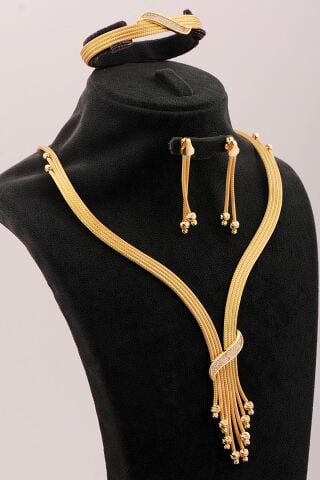 Hasır Dorika Altın Kaplama Elişi 925 Ayar Gümüş Set 2847