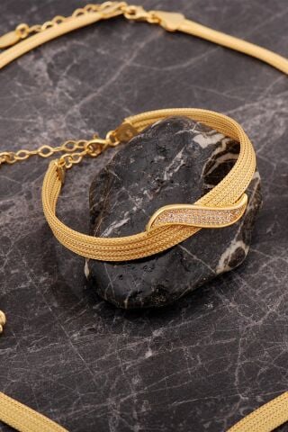 Hasır Dorika Altın Kaplama Elişi 925 Ayar Gümüş Set 2847