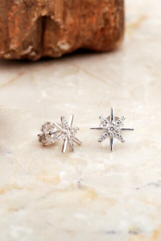 Kutup Yıldızı Mini Rodyumlu Gümüş Küpe 6917