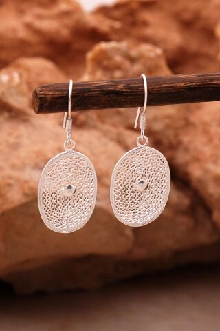 Oval Tasarım Elişi Telkari Gümüş Küpe 6123