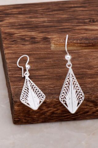 Telkari Tasarım Sallantılı Gümüş Küpe 4626