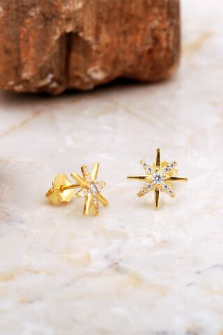 Kutup Yıldızı Mini Altın Kaplama Gümüş Küpe 6918