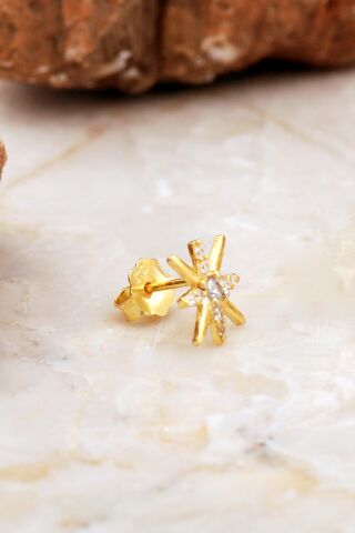 Kutup Yıldızı Mini Altın Kaplama Gümüş Küpe 6918