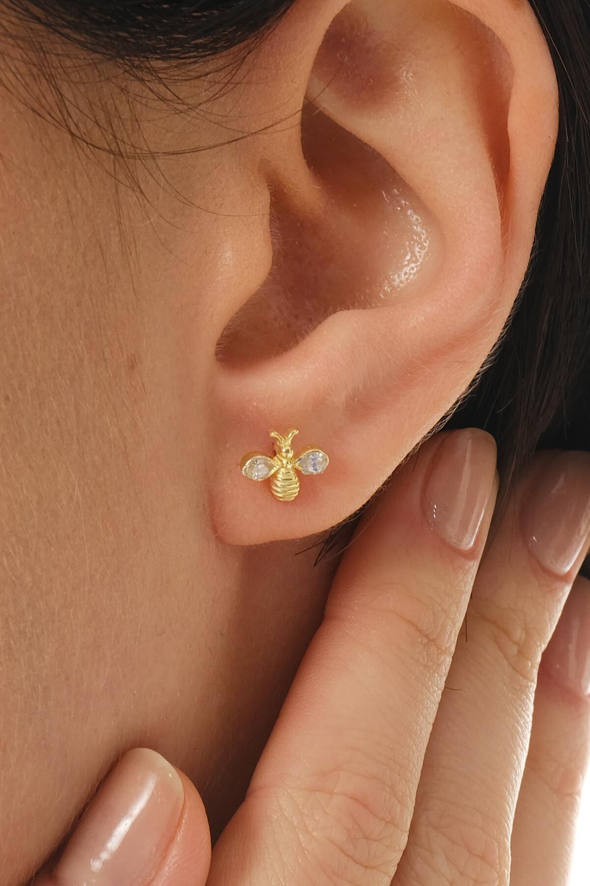 Altın Kaplama Mini Arı Gümüş Küpe 7386