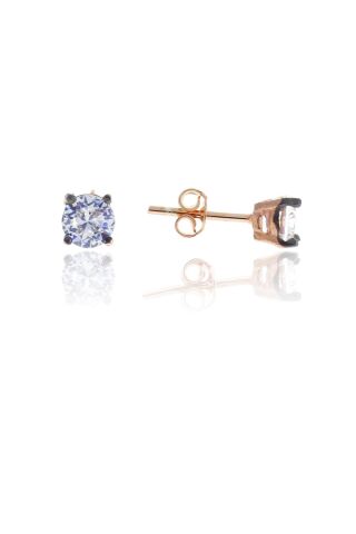 Rose Gümüş 5 Mm Pırlanta Montürlü Tek Taş Küpe 5134