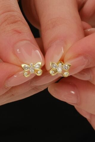 Kelebek Altın Kaplama Mini Gümüş Küpe 7388