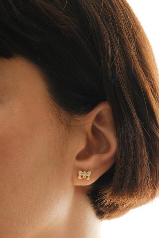 Kelebek Altın Kaplama Mini Gümüş Küpe 7388