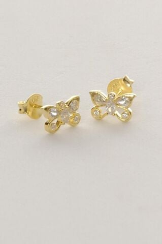 Kelebek Altın Kaplama Mini Gümüş Küpe 7388