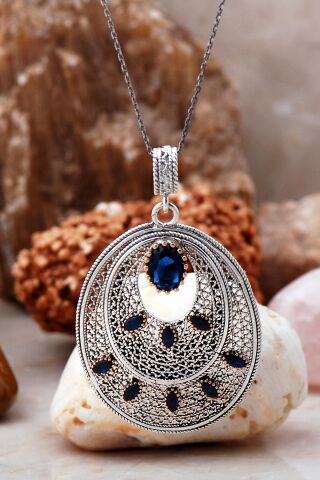 Safir Telkari İşlemeli Gümüş Kolye 6750