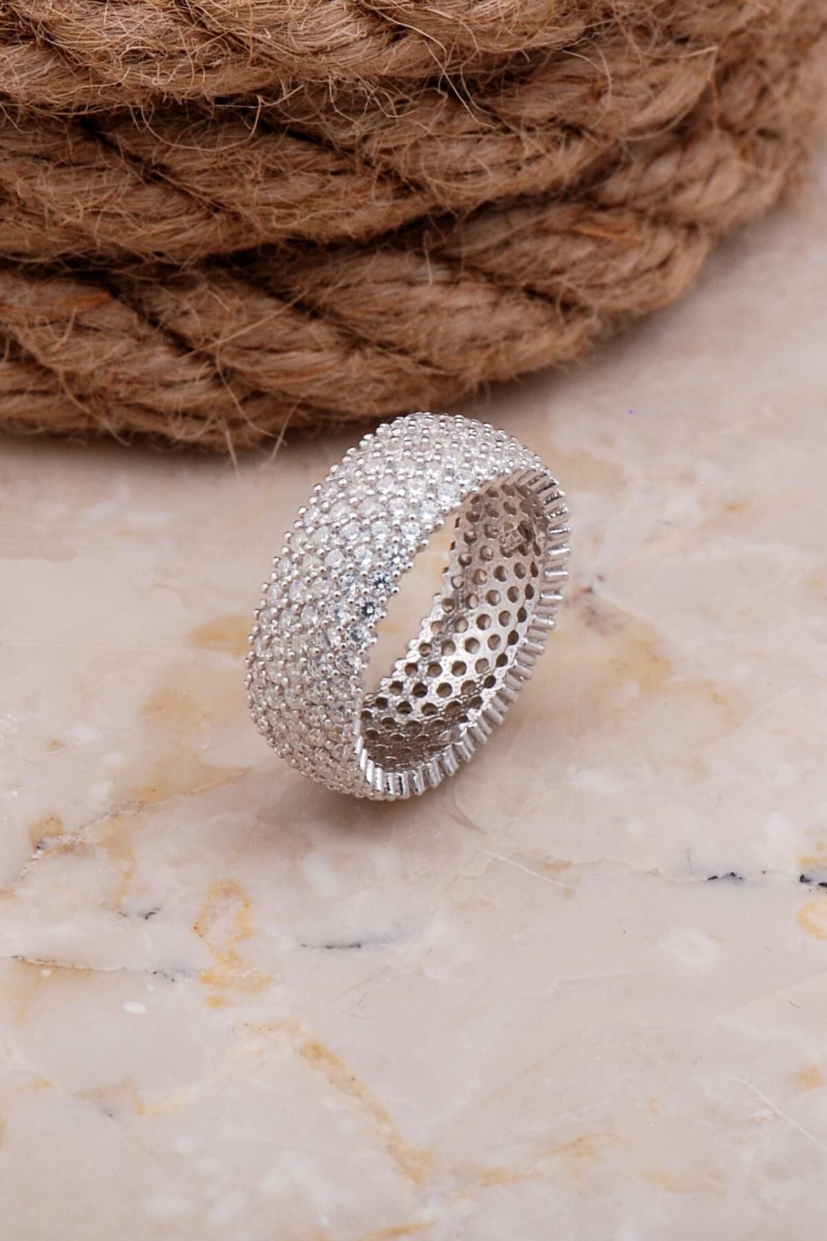 Tamtur Beş Sıra Rodyumlu Gümüş Yüzük 2656