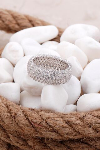 Tamtur Beş Sıra Rodyumlu Gümüş Yüzük 2656