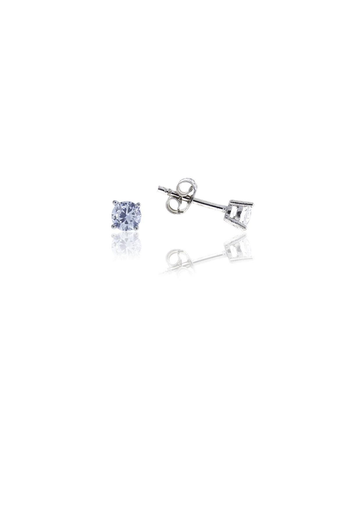 Tek Taş 3 Mm Pırlanta Montürlü Gümüş Küpe 5136