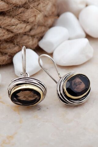 Topaz Taşlı Tel Sarma Elişi Gümüş Küpe 5608