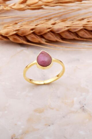 Rodonit Taşlı Damla Altın Yaldızlı Gümüş Yüzük 3683