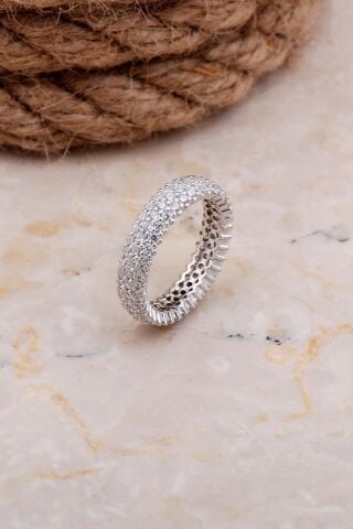 Tamtur Üç Sıra Rodyumlu Gümüş Yüzük 2657