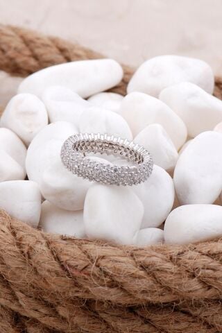 Tamtur Üç Sıra Rodyumlu Gümüş Yüzük 2657